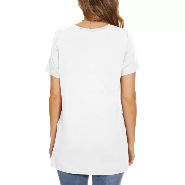 Herou Summer Women Casual Short Sleeve Tops TShirts Tees with Side SplitVwhite