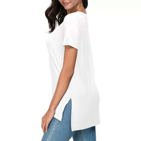 Herou Summer Women Casual Short Sleeve Tops TShirts Tees with Side SplitVwhite