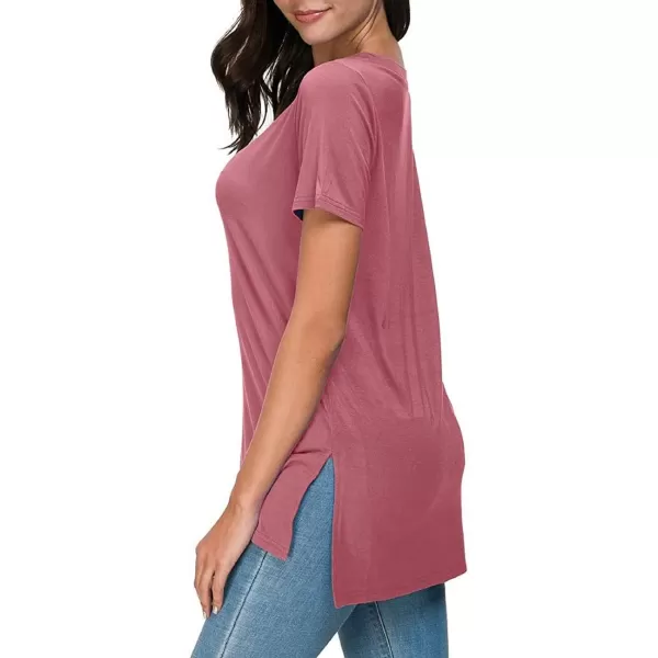 Herou Summer Women Casual Short Sleeve Tops TShirts Tees with Side Split1rose