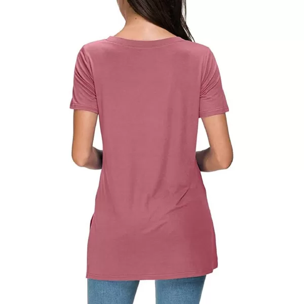Herou Summer Women Casual Short Sleeve Tops TShirts Tees with Side Split1rose