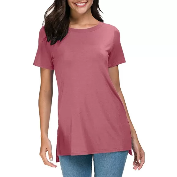 Herou Summer Women Casual Short Sleeve Tops TShirts Tees with Side Split1rose