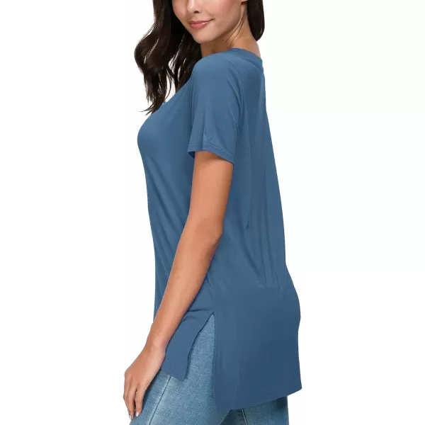 Herou Summer Women Casual Short Sleeve Tops TShirts Tees with Side Split2acidblue
