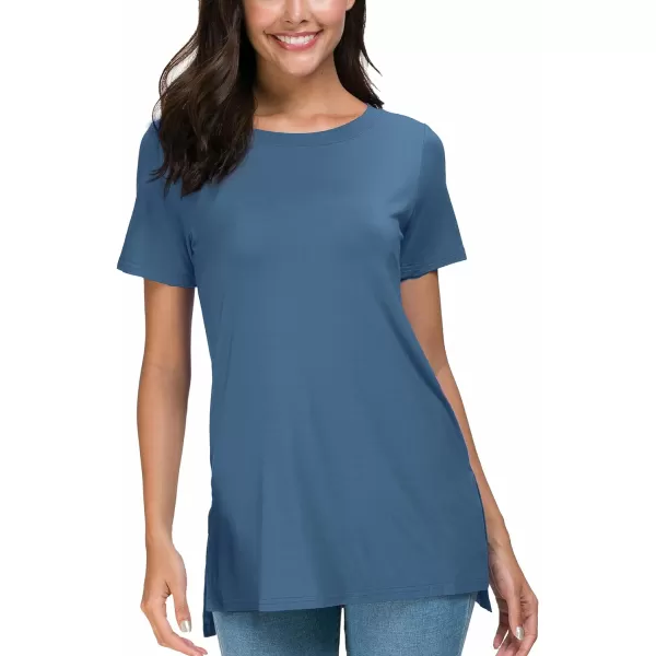 Herou Summer Women Casual Short Sleeve Tops TShirts Tees with Side Split2acidblue