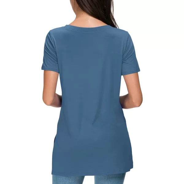 Herou Summer Women Casual Short Sleeve Tops TShirts Tees with Side Split2acidblue