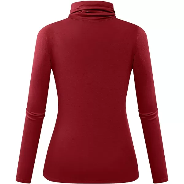 Herou Womens Long Sleeve Turtleneck Slim Fitted Lightweight Casual Active Layer Tops Shirts00burgundy Red