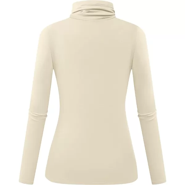 Herou Womens Long Sleeve Turtleneck Slim Fitted Lightweight Casual Active Layer Tops ShirtsApricot