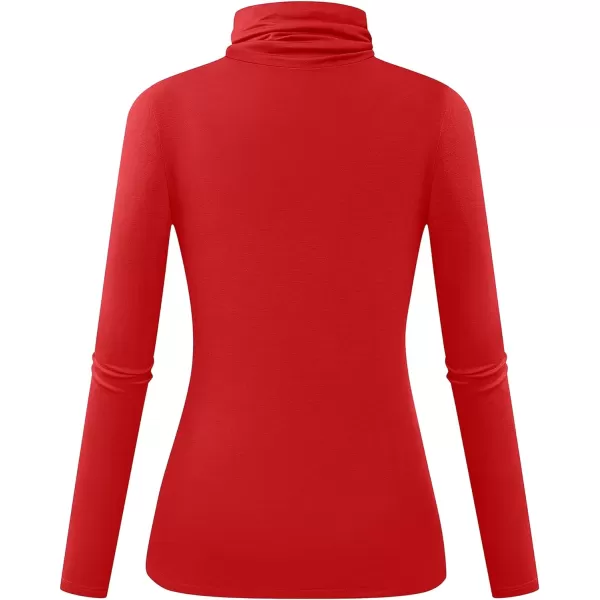 Herou Womens Long Sleeve Turtleneck Slim Fitted Lightweight Casual Active Layer Tops ShirtsBright Red