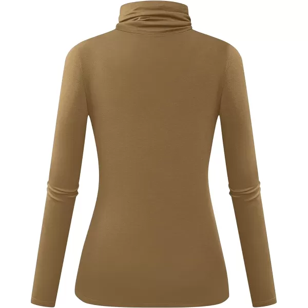 Herou Womens Long Sleeve Turtleneck Slim Fitted Lightweight Casual Active Layer Tops ShirtsDesert Tan