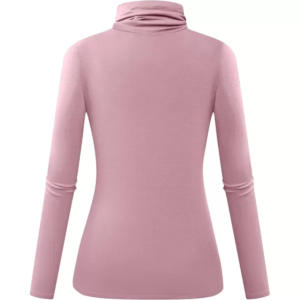 Herou Womens Long Sleeve Turtleneck Slim Fitted Lightweight Casual Active Layer Tops ShirtsDusty Pink