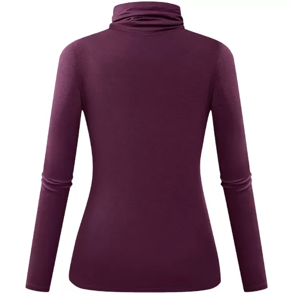 Herou Womens Long Sleeve Turtleneck Slim Fitted Lightweight Casual Active Layer Tops ShirtsPurple Red