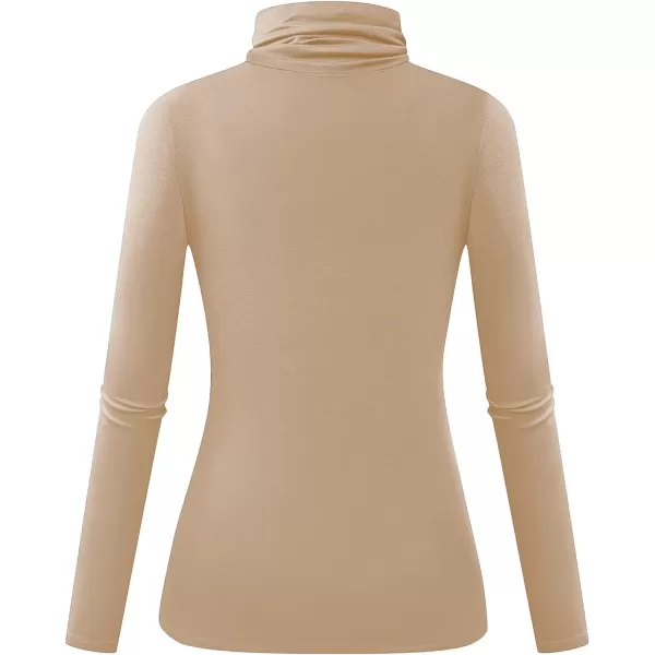Herou Womens Long Sleeve Turtleneck Slim Fitted Lightweight Casual Active Layer Tops ShirtsRose Apricot
