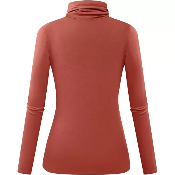 Herou Womens Long Sleeve Turtleneck Slim Fitted Lightweight Casual Active Layer Tops ShirtsRusty Red