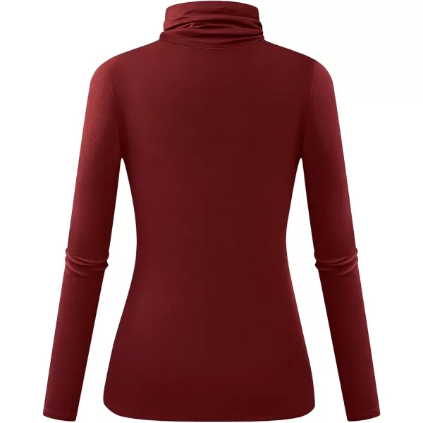 Herou Womens Long Sleeve Turtleneck Slim Fitted Lightweight Casual Active Layer Tops ShirtsWine