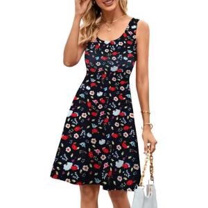 imageHerou Summer Beach Floral Dresses for Women A line Sleeveless Wide Strap High Waist Midi Tank DressFlower09b