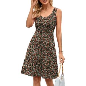 imageHerou Summer Beach Floral Dresses for Women A line Sleeveless Wide Strap High Waist Midi Tank DressFlower30b