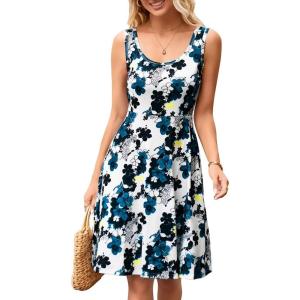 imageHerou Summer Beach Floral Dresses for Women A line Sleeveless Wide Strap High Waist Midi Tank DressFlower31