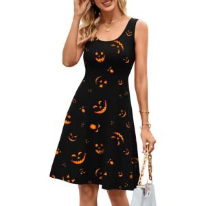 imageHerou Summer Beach Floral Dresses for Women A line Sleeveless Wide Strap High Waist Midi Tank DressHalloween02