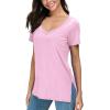 imageHerou V Neck Womens Tops Undershirt High Low Hem Lightweight Comfy Tees Pink Small