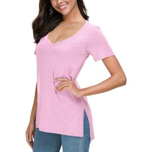 imageHerou V Neck Womens Tops Undershirt High Low Hem Lightweight Comfy Tees Pink Small