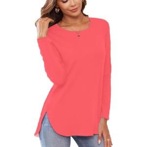 imageHerou Womens Casual Long Sleeve T Shirt Crewneck With Side Split Fall Pullover Loose Tunic Sweater TopsDusty Rose