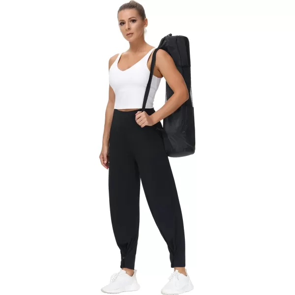 THE GYM PEOPLE Womens High Waist Loose Comfy Wide Leg Palazzo Yoga Pants Tummy Control Lounge Workout JoggersBlack