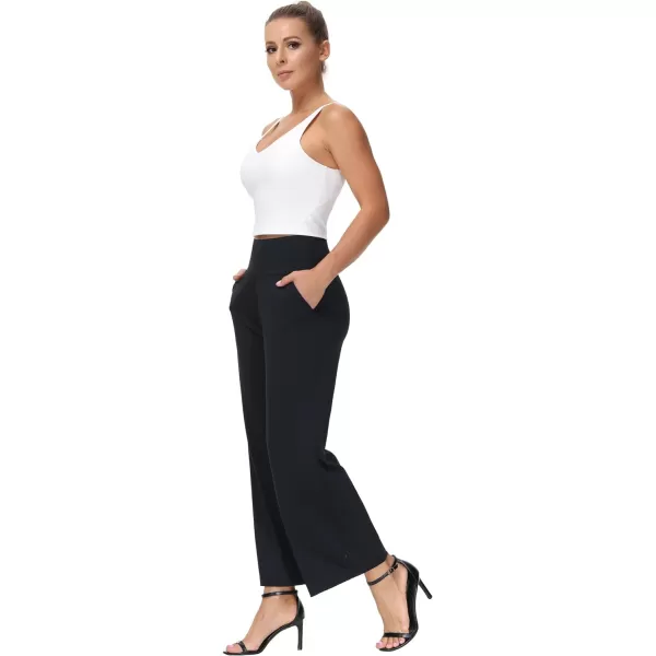 THE GYM PEOPLE Womens High Waist Loose Comfy Wide Leg Palazzo Yoga Pants Tummy Control Lounge Workout JoggersBlack