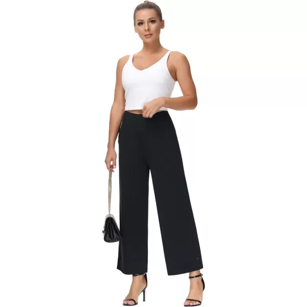 THE GYM PEOPLE Womens High Waist Loose Comfy Wide Leg Palazzo Yoga Pants Tummy Control Lounge Workout JoggersBlack