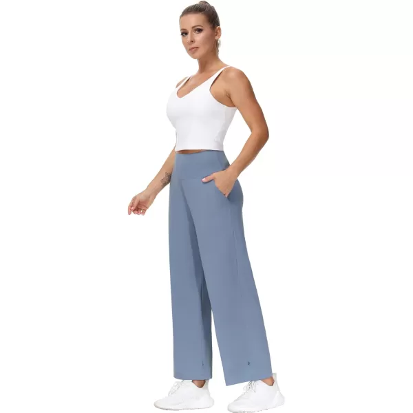 THE GYM PEOPLE Womens High Waist Loose Comfy Wide Leg Palazzo Yoga Pants Tummy Control Lounge Workout JoggersSky Blue