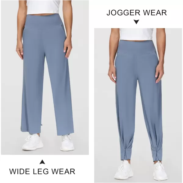 THE GYM PEOPLE Womens High Waist Loose Comfy Wide Leg Palazzo Yoga Pants Tummy Control Lounge Workout JoggersSky Blue