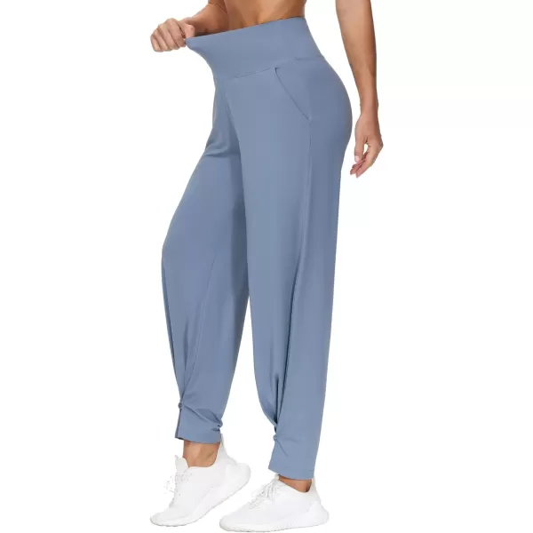 THE GYM PEOPLE Womens High Waist Loose Comfy Wide Leg Palazzo Yoga Pants Tummy Control Lounge Workout JoggersSky Blue
