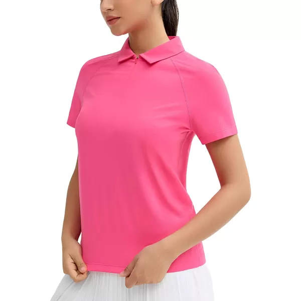 THE GYM PEOPLE Womens Short Sleeve Polo Shirts Zip Up Quick Dry Breathable Collared Golf Workout TopsBright Pink