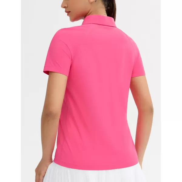 THE GYM PEOPLE Womens Short Sleeve Polo Shirts Zip Up Quick Dry Breathable Collared Golf Workout TopsBright Pink