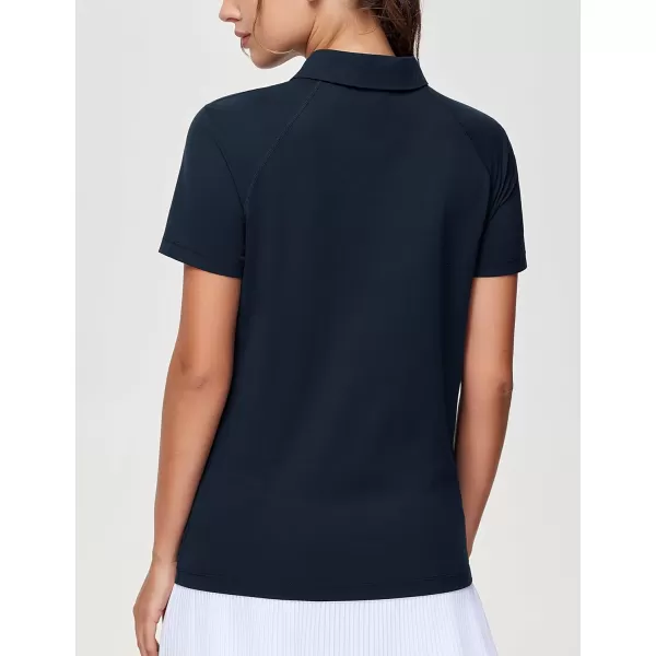 THE GYM PEOPLE Womens Short Sleeve Polo Shirts Zip Up Quick Dry Breathable Collared Golf Workout TopsNavy Blue