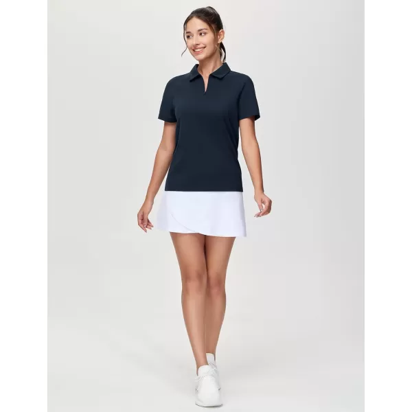 THE GYM PEOPLE Womens Short Sleeve Polo Shirts Zip Up Quick Dry Breathable Collared Golf Workout TopsNavy Blue