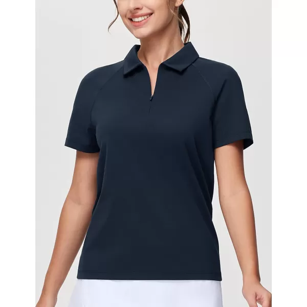 THE GYM PEOPLE Womens Short Sleeve Polo Shirts Zip Up Quick Dry Breathable Collared Golf Workout TopsNavy Blue