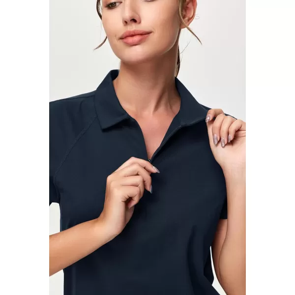 THE GYM PEOPLE Womens Short Sleeve Polo Shirts Zip Up Quick Dry Breathable Collared Golf Workout TopsNavy Blue
