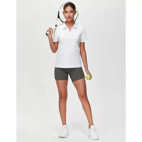 THE GYM PEOPLE Womens Short Sleeve Polo Shirts Zip Up Quick Dry Breathable Collared Golf Workout TopsWhite