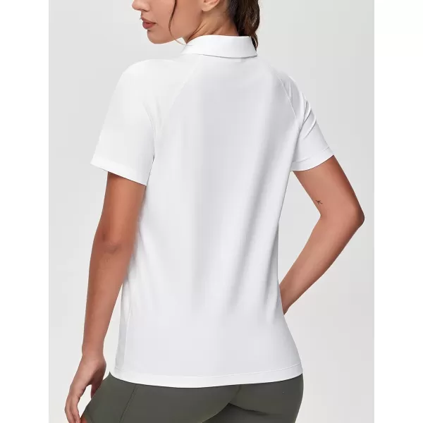 THE GYM PEOPLE Womens Short Sleeve Polo Shirts Zip Up Quick Dry Breathable Collared Golf Workout TopsWhite