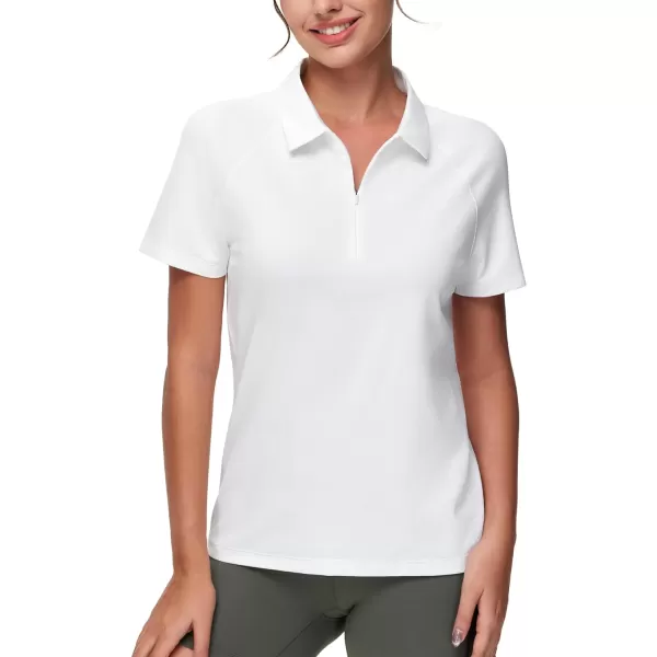 THE GYM PEOPLE Womens Short Sleeve Polo Shirts Zip Up Quick Dry Breathable Collared Golf Workout TopsWhite