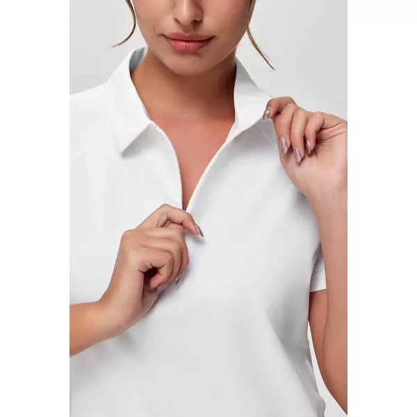 THE GYM PEOPLE Womens Short Sleeve Polo Shirts Zip Up Quick Dry Breathable Collared Golf Workout TopsWhite