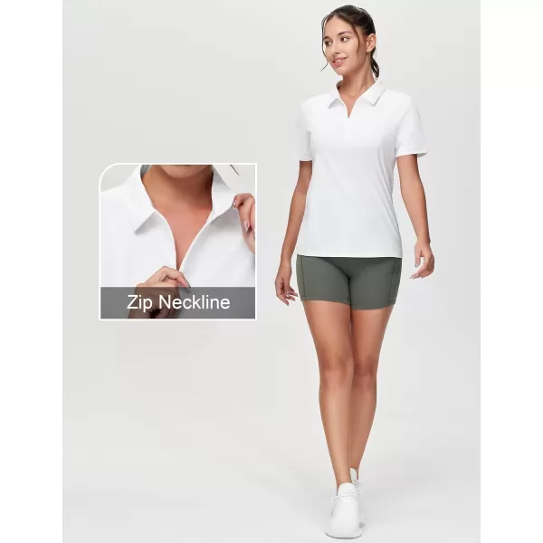 THE GYM PEOPLE Womens Short Sleeve Polo Shirts Zip Up Quick Dry Breathable Collared Golf Workout TopsWhite