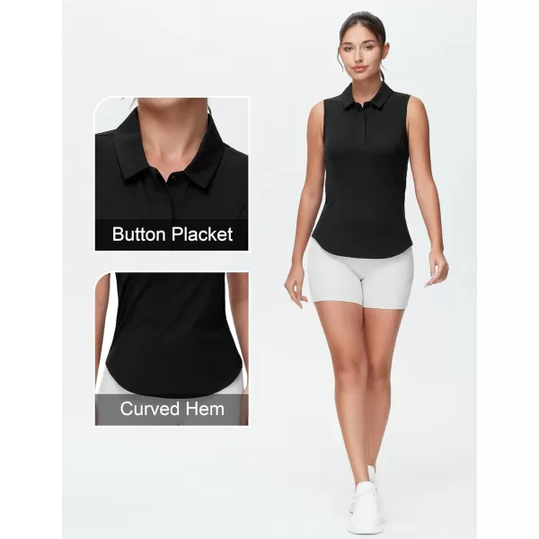 THE GYM PEOPLE Womens Sleeveless Tennis Polo Shirts Collared Slim Fit Breathable Workout Golf Tank TopsBlack