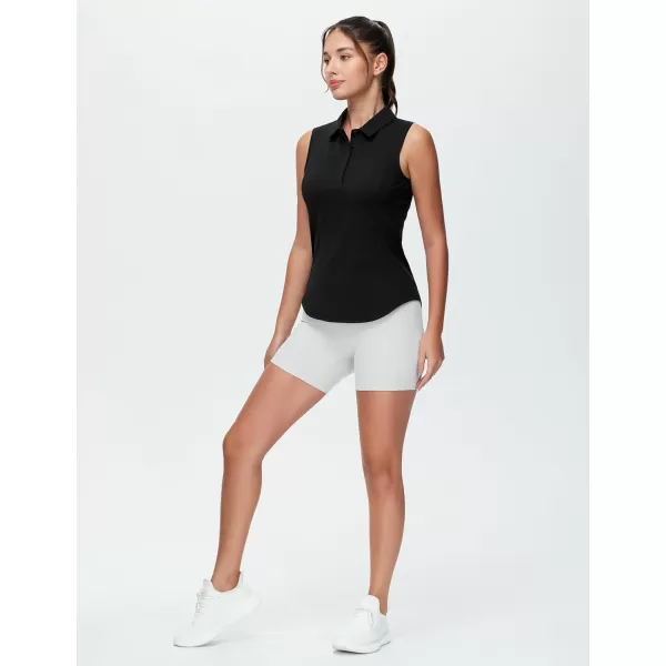 THE GYM PEOPLE Womens Sleeveless Tennis Polo Shirts Collared Slim Fit Breathable Workout Golf Tank TopsBlack