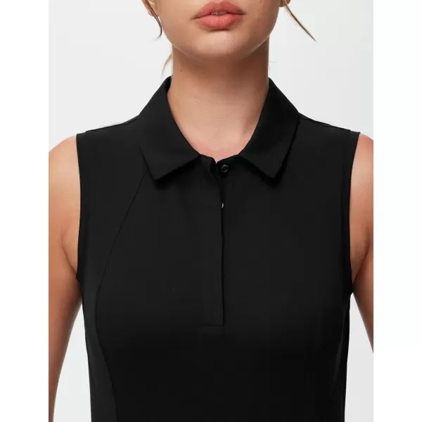 THE GYM PEOPLE Womens Sleeveless Tennis Polo Shirts Collared Slim Fit Breathable Workout Golf Tank TopsBlack