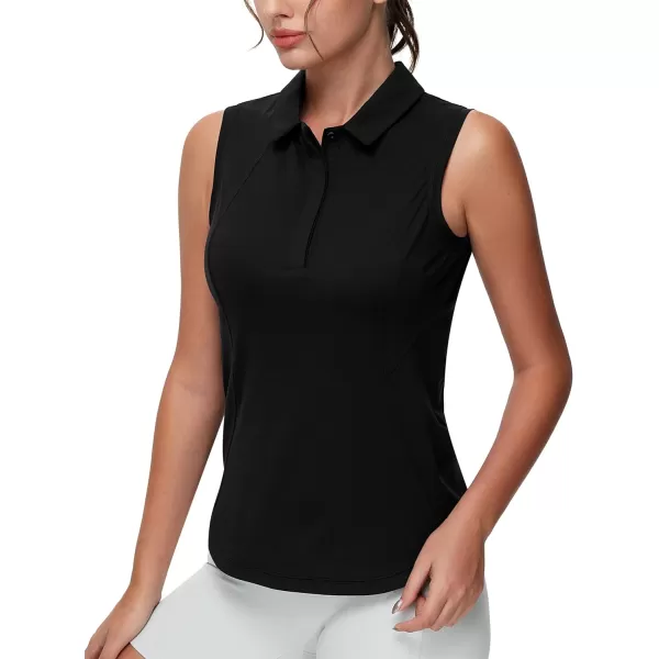 THE GYM PEOPLE Womens Sleeveless Tennis Polo Shirts Collared Slim Fit Breathable Workout Golf Tank TopsBlack