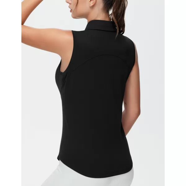 THE GYM PEOPLE Womens Sleeveless Tennis Polo Shirts Collared Slim Fit Breathable Workout Golf Tank TopsBlack