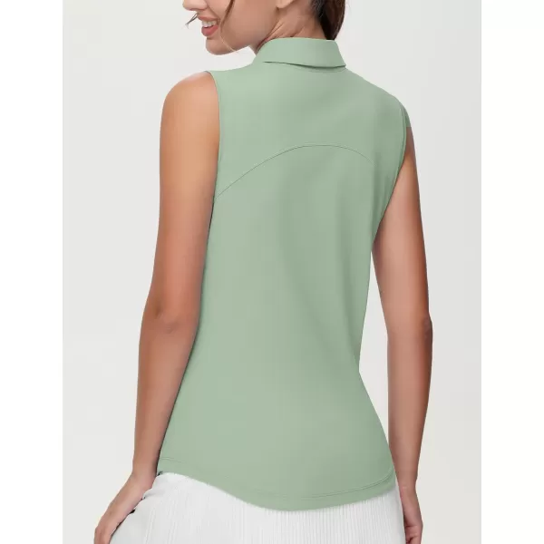 THE GYM PEOPLE Womens Sleeveless Tennis Polo Shirts Collared Slim Fit Breathable Workout Golf Tank TopsLight Green