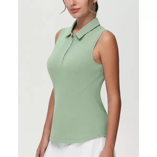 THE GYM PEOPLE Womens Sleeveless Tennis Polo Shirts Collared Slim Fit Breathable Workout Golf Tank TopsLight Green