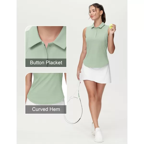THE GYM PEOPLE Womens Sleeveless Tennis Polo Shirts Collared Slim Fit Breathable Workout Golf Tank TopsLight Green