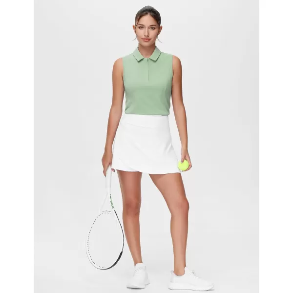 THE GYM PEOPLE Womens Sleeveless Tennis Polo Shirts Collared Slim Fit Breathable Workout Golf Tank TopsLight Green